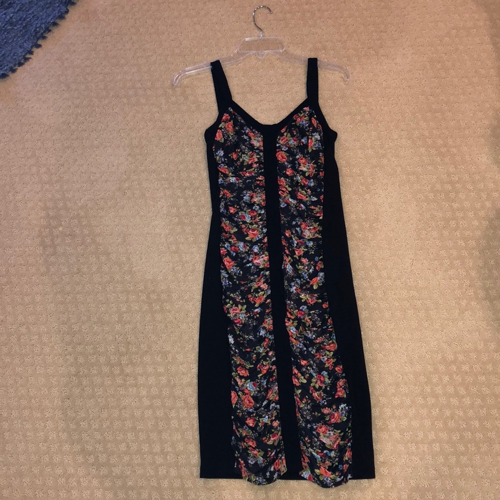 Black and floral body con dress